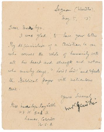 Lot #242 Mohandas Gandhi: ?A Christian is one who serves the whole of humanity with all his heart and strength? - Image 2