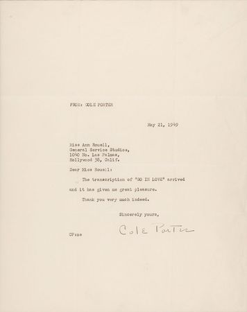 Lot #881 Cole Porter Typed Letter Signed - Image 2