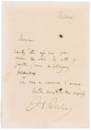Lot #771 Hector Berlioz Handwritten Letter Signed - Image 1