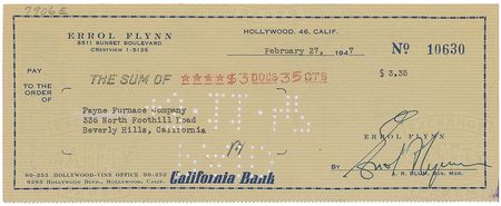 Lot #961 Errol Flynn Check - Image 1