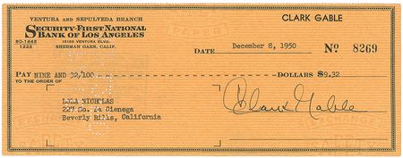 Lot #965 Clark Gable Check - Image 1