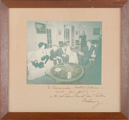 Lot #63 John F. Kennedy: One-of-a-kind 1962 photo inscribed to astronaut Wally Schirra as the Cuban Missile Crisis takes hold - Image 1