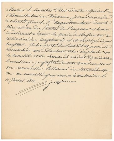 Lot #253 Napoleon: Josephine: Advocacy for the brother of ?one of the painters of the Emperor? - Image 1