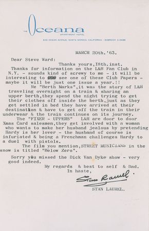 Lot #982 Stan Laurel Typed Letter Signed - Image 1