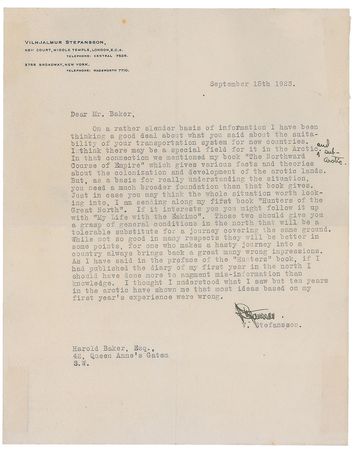 Lot #354 Robert E. Peary and Vilhjalmur Stefansson Typed Letters Signed - Image 1