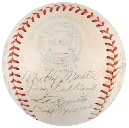 Lot #1043 NY Yankees: 1951: Gorgeous Yankees team-signed baseball from 1951—Mantle’s rookie year - Image 1