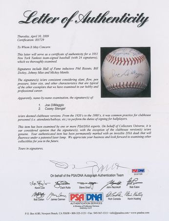 Lot #1043 NY Yankees: 1951: Gorgeous Yankees team-signed baseball from 1951—Mantle’s rookie year - Image 5