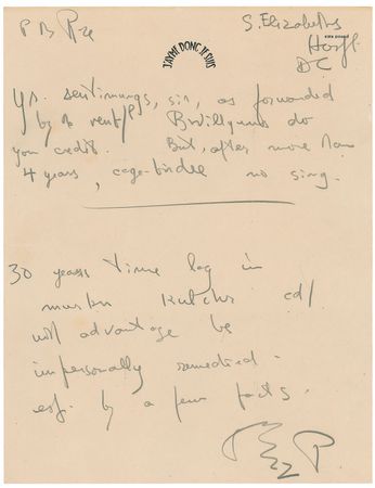 Lot #713 Ezra Pound and William Carlos Williams: ?Ezra was translating Greek once a week? - Image 1
