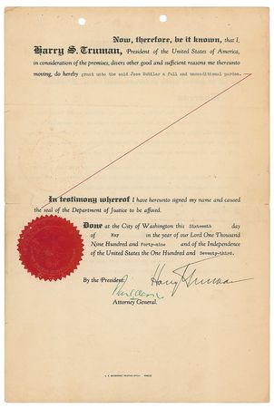 Lot #48 Harry S. Truman: Rare pardon from the president and soon-to-be Supreme Court justice - Image 2