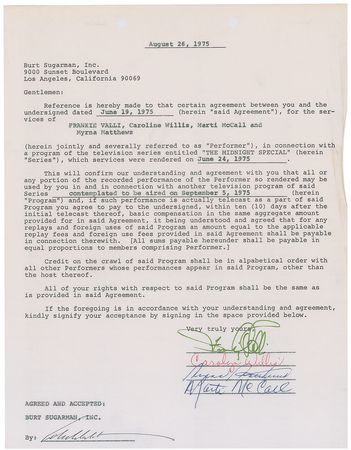 Lot #896 Frankie Valli and the Four Seasons Signed Document - Image 1
