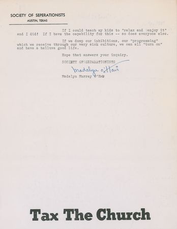 Lot #349 Madalyn Murray O?Hair Typed Letter Signed - Image 3