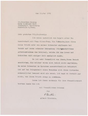 Lot #190 Albert Einstein: Einstein’s sorrowful update on his ailing sister, “painfully more aware of her condition than usual” - Image 1