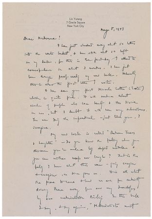Lot #705 Lin Yutang: ?My new book is called ?Between Tears and Laughter?? - Image 1