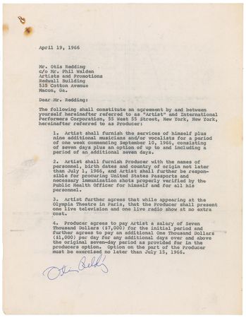 Lot #836 Otis Redding Signed Document - Image 1