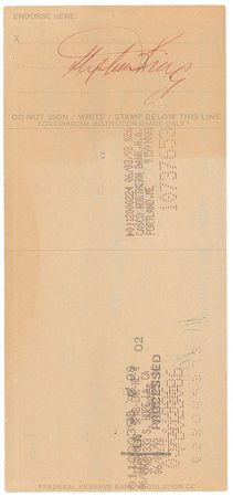 Lot #749 Stephen King Check - Image 1