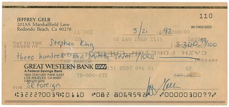 Lot #749 Stephen King Check - Image 2