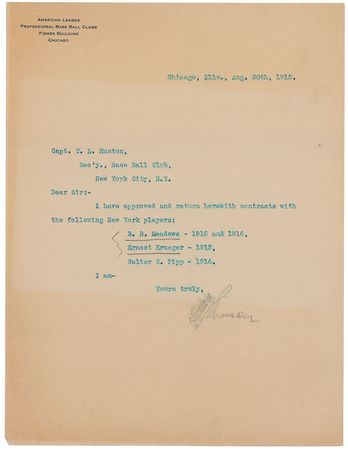 Lot #1064 Ban Johnson Typed Letter Signed - Image 1