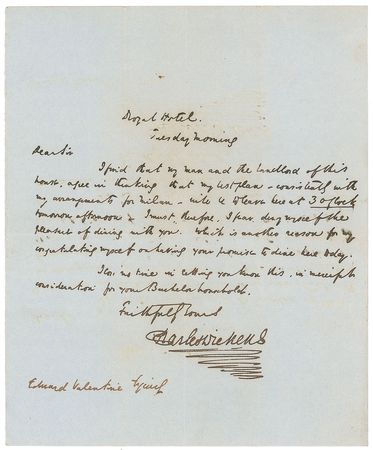 Lot #683. Charles Dickens: Beautifully penned letter to Poe&rsquo;s relative
