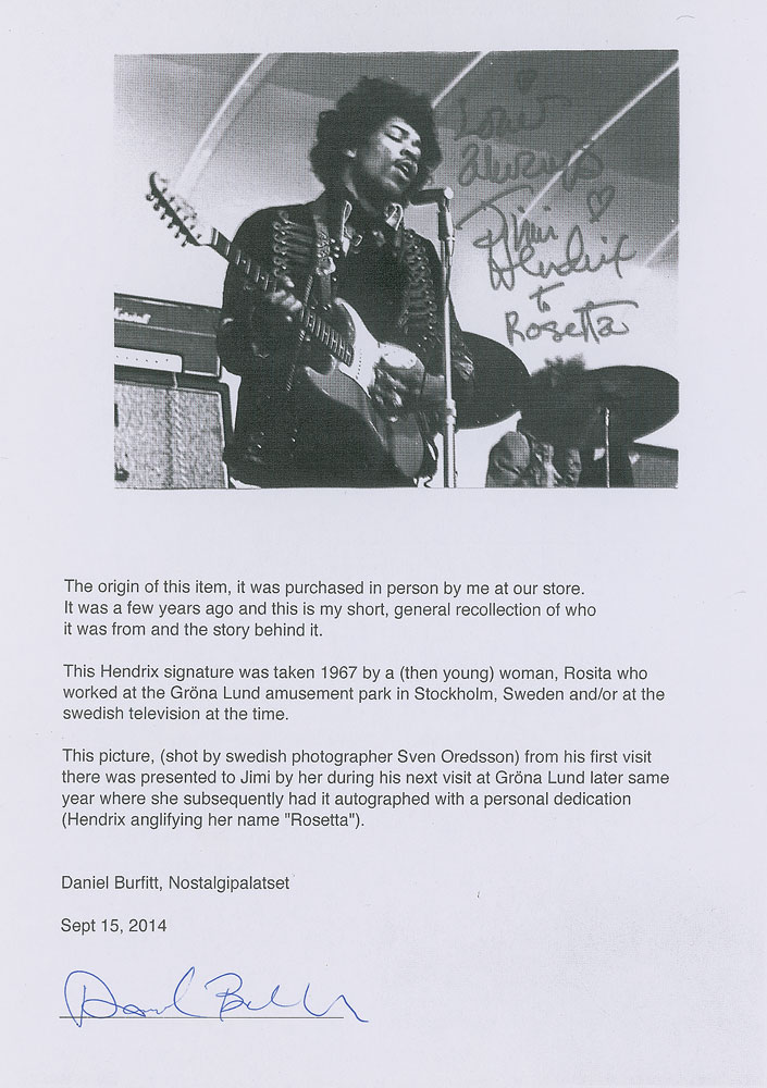 Jimi Hendrix サイン入り写真 (VERY RARE!! 送料込み） COOL RARE Jimi Hendrix Rolling Joint - Signed Autograph