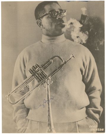 Lot #7217 Coleman Hawkins and Dizzy Gillespie Signed Program Photograph - Image 1