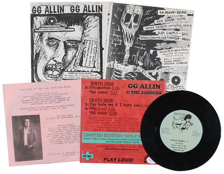 Lot #7482 GG Allin Test Pressing, Set List, Resume, Show Poster, Press Release, and Singles - Image 3