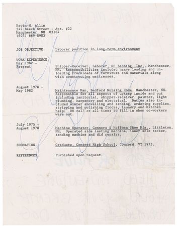 Lot #7482 GG Allin Test Pressing, Set List, Resume, Show Poster, Press Release, and Singles - Image 6