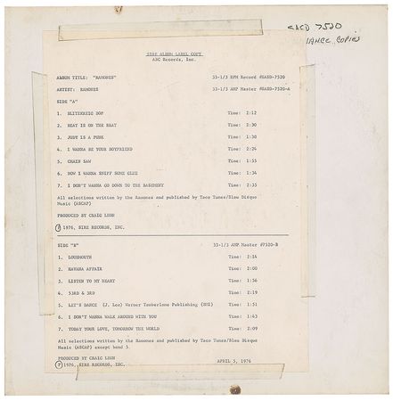 Lot #7452 The Ramones Debut Album Test Pressing - Image 1