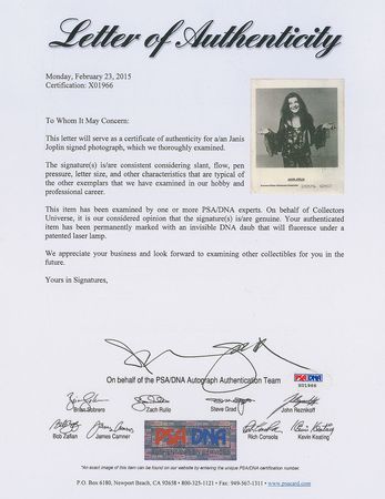 Lot #7245 Janis Joplin Signed Photograph - Image 2
