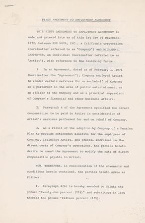 Lot #7299 The Carpenters Signed Document - Image 1