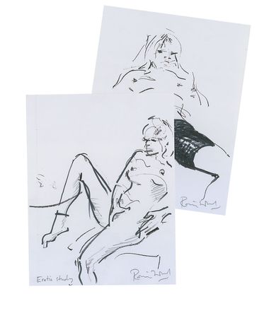 Lot #7113 Ronnie Wood Pair of Signed Sketches - Image 1