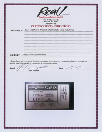 Lot #7132 Jerry Garcia Signed Ticket Stub - Image 4