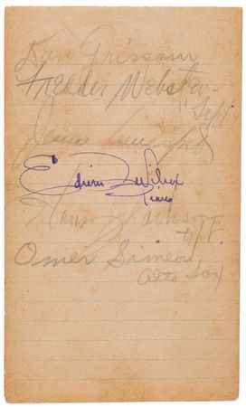 Lot #7179 Jazz Musicians Signed Notepad: Webster, Lunceford, and Basie - Image 1