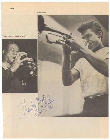 Lot #7172 Miles Davis, Chet Baker, and Illinois Jacquet Signed Book Page - Image 2