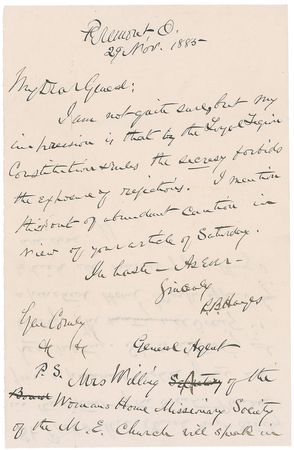 Lot #39 Rutherford B. Hayes Handwritten Letter Signed - Image 1