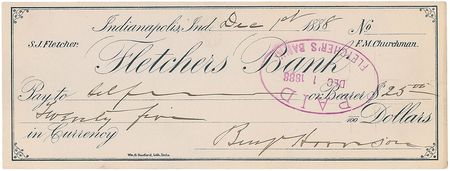 Lot #104 Benjamin Harrison Check - Image 2