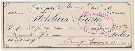 Lot #104 Benjamin Harrison Check - Image 1