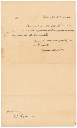 Lot #6 James Madison: Scarce free-franked