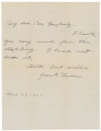 Lot #684 Jack London Handwritten Letter Signed - Image 1