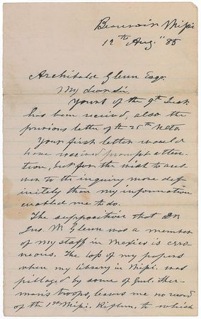 Lot #427 Jefferson Davis: The Confederate president laments the ?loss of my papers when my library in Misi. was pillaged by some of Gen?l Sherman?s troops? - Image 1