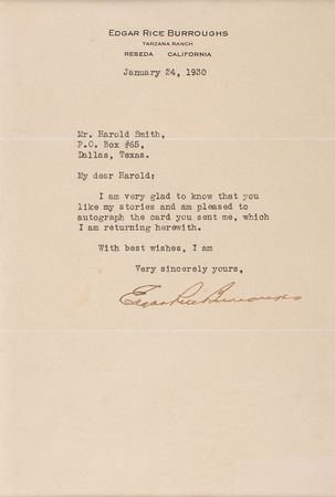 Lot #720 Edgar Rice Burroughs Typed Letter Signed - Image 1