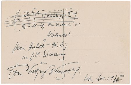 Lot #795 Erich Wolfgang Korngold Signed Musical Quote - Image 1