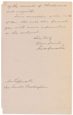 Lot #376 Simon Cameron Handwritten Letter Signed - Image 2