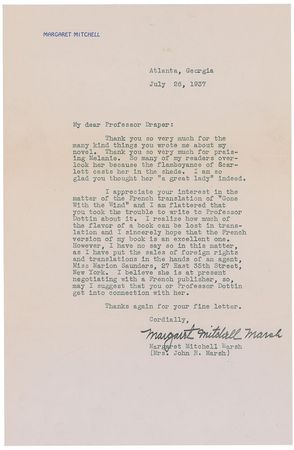 Lot #688 Margaret Mitchell and Olivia de Havilland Typed Letters Signed - Image 1