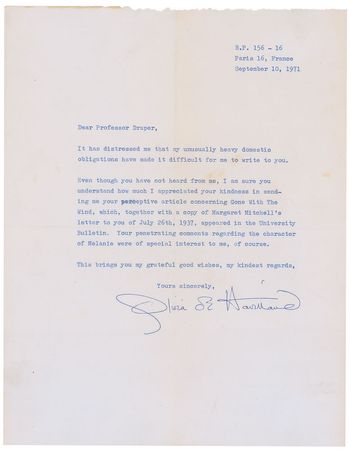 Lot #688 Margaret Mitchell and Olivia de Havilland Typed Letters Signed - Image 3