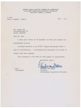 Lot #577 Wernher Von Braun Typed Letter Signed - Image 1