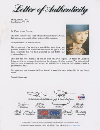 Lot #938 Vivien Leigh Signed Photograph - Image 3