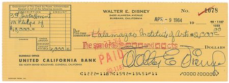 Lot #636 Walt Disney: A generous pledge to the Kalamazoo Institute of Arts - Image 1