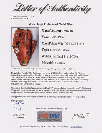 Lot #1054 Wade Boggs Baseball Glove - Image 2