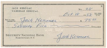 Lot #676 Jack Kerouac: Crisp triple-signed check - Image 1