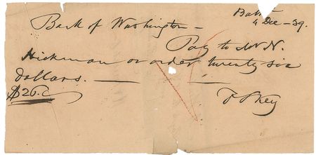 Lot #680 Francis Scott Key Check - Image 1